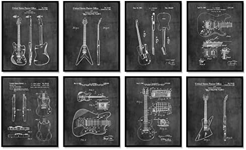 Познати гитари wallидна уметност декор - сет од 8 уникатни кул патенти Нераспорен музички подароци за гитарари мажи и жени, татковци fansубители