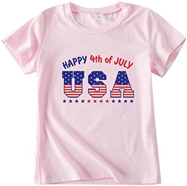 Девојки Патриотска кошула буква печатени врвови на врвот на Денот на Денот на Денот на независноста на маица