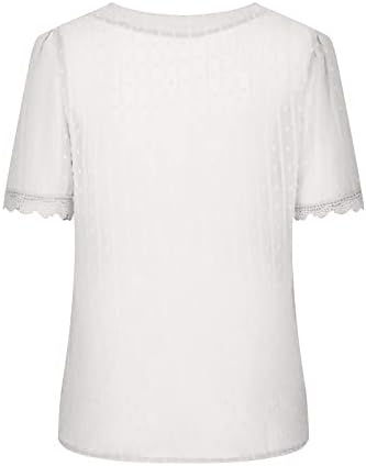 Women'sенски летен V врат блуза чипка капчиња лежерна лабава лабава кратка ракав швајцарска точка удобна кошула врвови