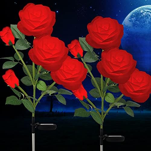 Хелесин соларни розови цветни светла, 10 рози соларни цвеќиња светла отворено градина водоотпорен 2 пакувања, соларни декоративни