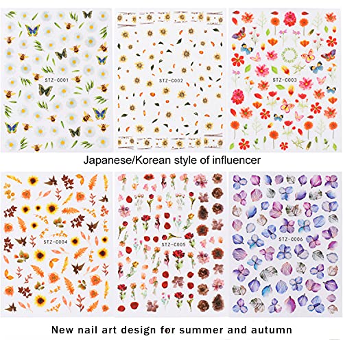 Цветни налепници за уметност на ноктите декорации за снабдување со цвеќиња за нокти на нокти Постави јавор од лисја цвет пеперутка двојна шема на боја 3Д лизгач лис