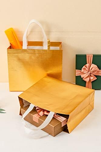 Сет на златни подароци од 12 пакувања, сјајни торбички за намирници, торба со тота со рачка за роденденска торба, торби за миризба,