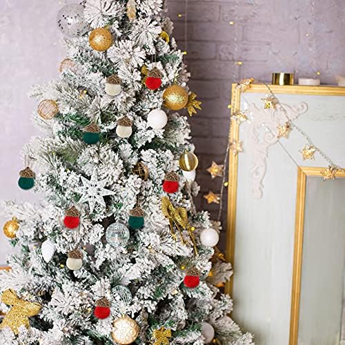 30 парчиња почувствувани волна украси од жела, Божиќни пинекони, почувствувани топки Пом Акорни новогодишна елка Пом Акорн се чувствува