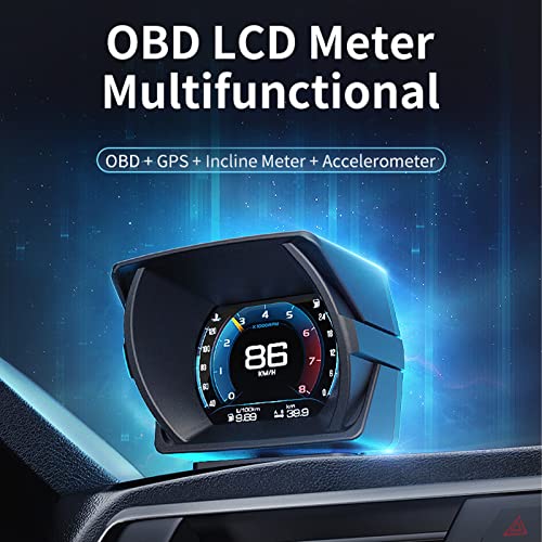 Awolimei OBD+GPS Heads Up Display for Cars ， mph брзинометар со аларм со брзина 、 предупредување за возење замор, погодно за сите
