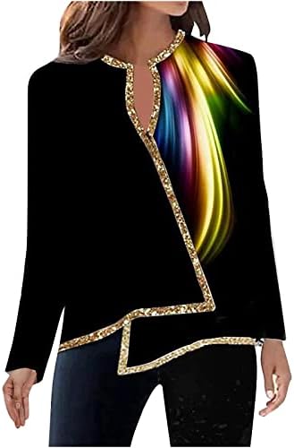 Маица за блуза камизола за жени лето есен долг ракав 2023 V вратот графички дупе тенок туничен бранч маик c3