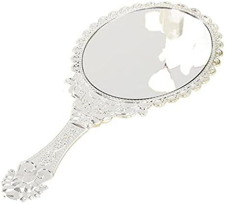 Гроздобер огледало за шминка, сребрена гроздобер рачка шминка огледала цветни овални кружни шминка за шминка шминка за убавина алатка