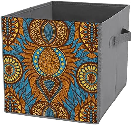 Африкански Печатење Анкара Склопувачки Коцки За Складирање Ткаенини Кутија 11 Инчни Преклопливи Канти за Складирање Со Рачки