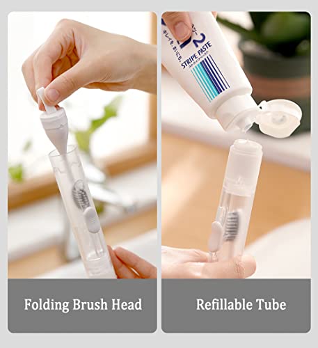 Перцси патувачка четка за заби со вграден случај за рачка за преклопување на паста за заби, мека влакно, бела