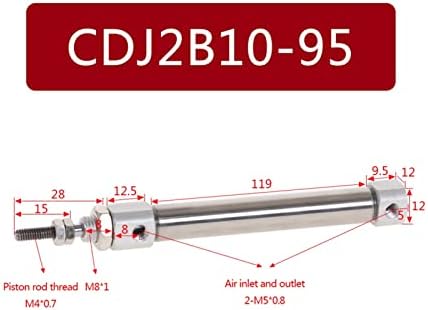 Адаптер за конектор на црево CDJ2B-10 Пневматски цилиндар со двојно дејство на единечна шипка 10мм со дијаметар 10 ~ 150мм мозочен
