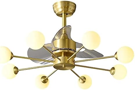 Вентилаторот на таванот BKGDO со светла, светла на вентилаторот за тавани од месинг модерни фреквенции на фреквенција на електрична