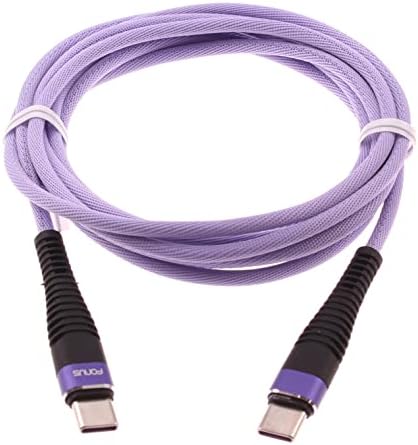 Purple 10ft PD кабел тип -C до USB -C Брза полнач на кабелот за полнач Дополнителна долга моќна жица компатибилна со Huawei Google Nexus