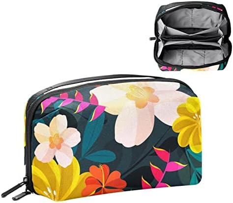 Торба За шминка Патент Торбичка Патување Козметички Организатор За Жени И Девојки, Тропски Зелен Цветен Цвет