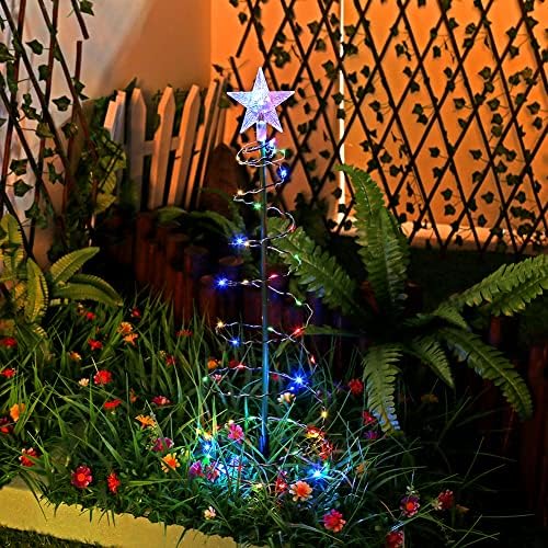 Декорација на елки на соларни метални предводени од елка - Спирална елка светлина водоотпорна, градинарска светлечка светлина за партија