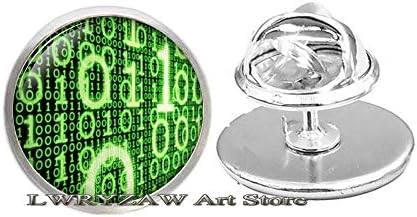 Брух за бинарен код, накит со компјутерски код, накит со матрица, рачно изработено стакло купола со ретро, ​​код, M303