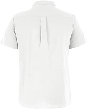 Машко лежерно копче надолу со кошула со кратки ракави од кошули со ленени кошули на плажа лапел цврста кошула врвови со џеб