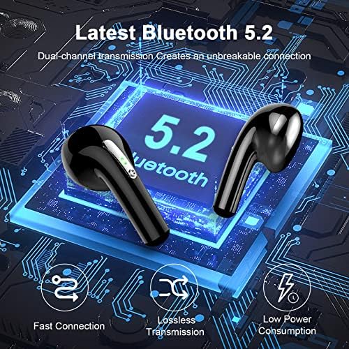 Безжичен ушен уш, Bluetooth 5.2 Слушалки Bluetooth Earbud, длабоки бас безжични слушалки во бучава од уво откажување на ушни пупки 40H двоен