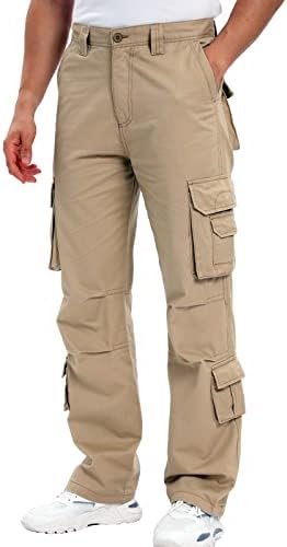Lovecandy Машки Карго Панталони Опуштено Вклопување со 8 Џебови Диви Карго Панталони За Мажи Погодни За Секојдневно Пешачење