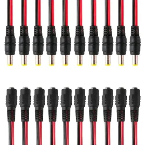 Gess Technologies 5 пара DC Power Pigtail Cable Wire Plug 18awg чист бакар 2,1 mm x 5,5 mm 12V 5A машки и женски конектори за безбедносен