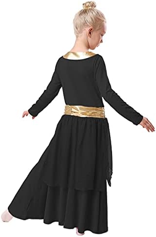 Рексреи Девојки девојки пофалби танцов облека металик половината со долги ракави литургиски поклони фустан шифон здолниште Лирски костум