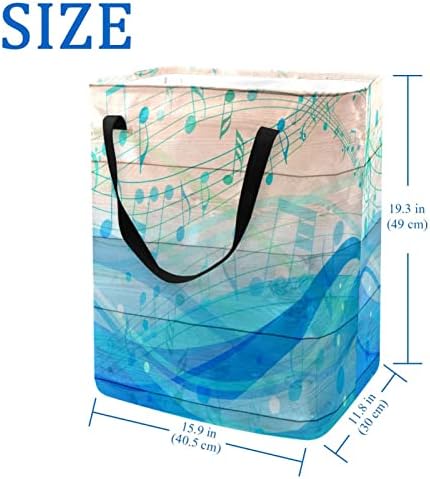 Вуд табла Музика Белешка Сина печата што може да се склопува алишта за перење, 60L водоотпорни корпи за перење алишта за миење на облека
