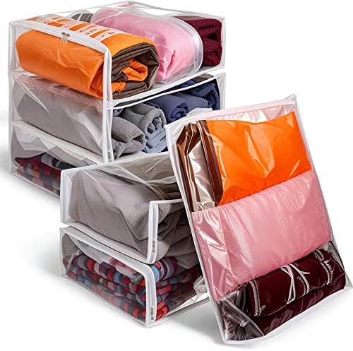 6 Спакувајте Јасни Кеси За Складирање Облека За Утешители, Ќебиња, Постелнина, Јоргани, Проѕирна Цврста Торба За Облека Со Патент За