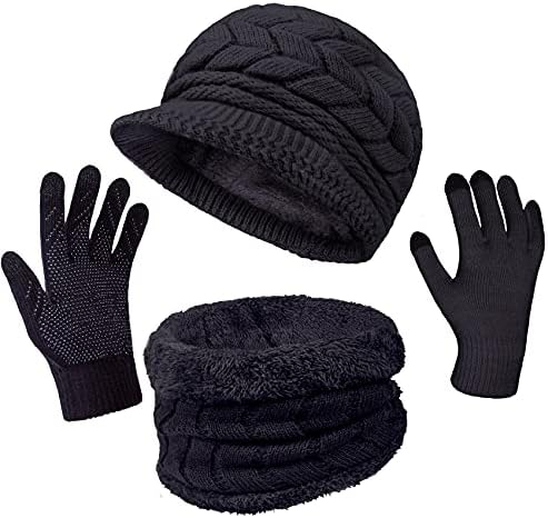 3-парчиња зимски капачиња за ракави на ракавици, плетена топла гравче капа на вратот Потопли допир на допир белешки за жени