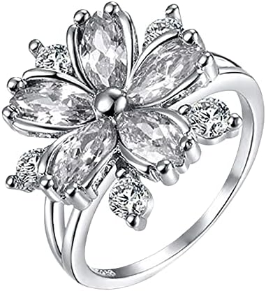 Циркон дијамантски цветен прстен накит предлог за роденден Подарок невестински ангажман забава прстен слатки женски прстени