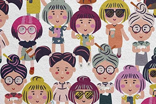 Ambesonne Girls јога мат пешкир, континуирана модна тематска цртана филмска тинејџери со паметни телефони илустрација на цртан