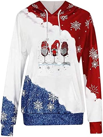 Божиќна худи Днури, женски влечење снегулки печати џемпери тинејџерски девојки долги ракави Божиќни џемпери пулвер качулка