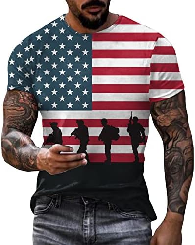 Убст војник Краток ракав за маица со американско знаме маица Ретро патриотски мускулен тренинг Атлетика на 4-ти јули, врвови на врвови