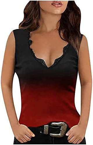 Lcepcy женски чипка V вратот на вратот Топ градиент печатена кошула без ракави 2023 лето лабава фит блузи за хеланки