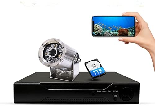 Комплет за подводни фотоапарати Barlus HD, 3MP POE Подводна IP камера со 4CH NVR 1TB HDD за мониторинг на риби со 32ft кабли
