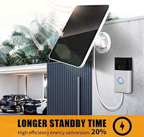А-зона соларна панел компатибилен со Ring Video Voorbell 2 & Video Doorbell 3/3 Plus & Video Doorbell 4, 7W 5V водоотпорен соларен панел за
