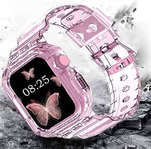 Wenhai компатибилен со Band Apple Watch со Bumper Case, транспарентен мек силиконски спорт за Apple Watch Band 44mm, Crystal Strap компатибилен