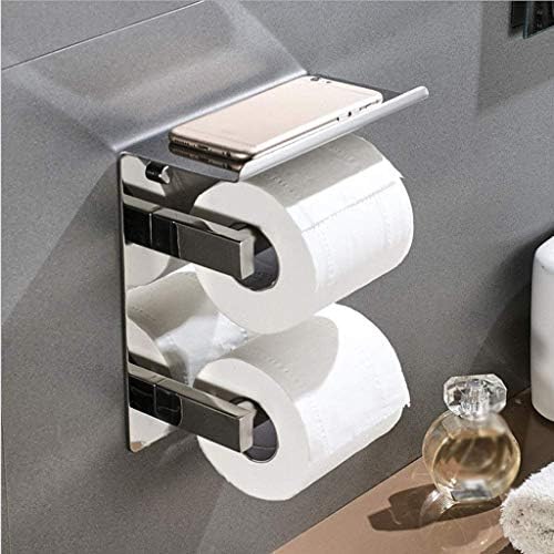 Mxiaoxia wallид монтиран држач за тоалетна хартија, штанд, држач за хартија со двојна ролна од не'рѓосувачки челик, без дупчење