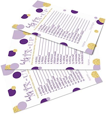 Виолетова и златна бебиња туш со зборови за бебиња, девојче Неизменувајте букви за да направите зборови - игри за награди за туширање