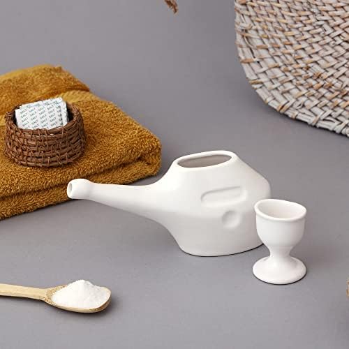 HealthGoodsin керамички нети тенџере со чаша за миење очи, патување пријателски за чистење на носот и миење на очите, 225 мл. -