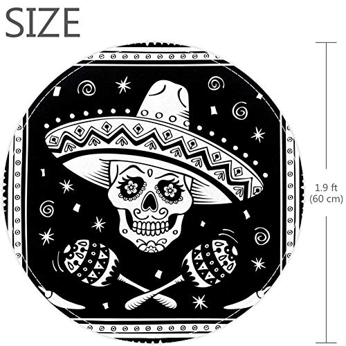 Мексикански шеќер череп цртан филм Ден на мртвите, не -лизгачки врата 23,6 тркалезна област килими килими за деца спална соба бебе соба