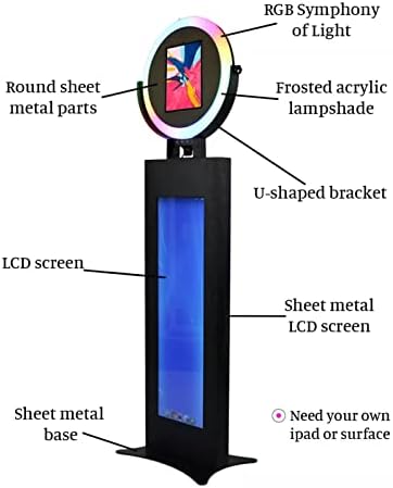 Преносен фото -штанд селфи LCD екран Фотобут машина за iPad 12.9 со RGB прстен светлосен лет случај за забави, свадба, изнајмување,