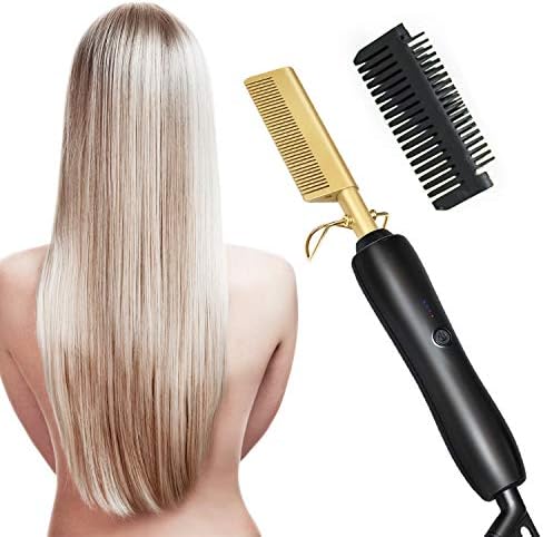 Xshuran 3 во 1 влажна и сува коса засилувач топол печат чешел - керамичка електрична коса зацрвстувањето чешел со виткање за природна црна коса