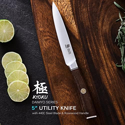 Кујнски Нож Киоку Поставен Со Блок + Киоку 5 Инчен Корисен Нож