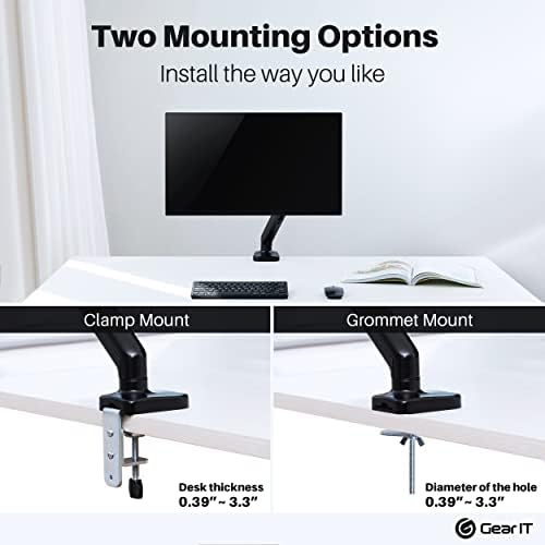 Gearit Single Monitor Mount Mount Mount Mount for LCD LED монитор, целосно прилагодлива артикулаторска гасна пролетна рака со брзо ослободување