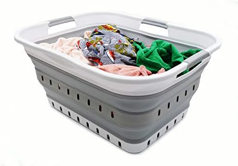 Пластична корпа за алишта за перење Sammart 42L - Контејнер/Организатор за складирање на преклопување - преносна када за перење - заштеда за