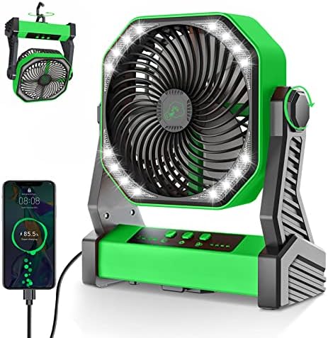 Вентилаторот управуван од батерија од 20,000mAh, 8 ”Двоен сечила моќна вентилатор за кампување, USB -вентилатор за полнење на