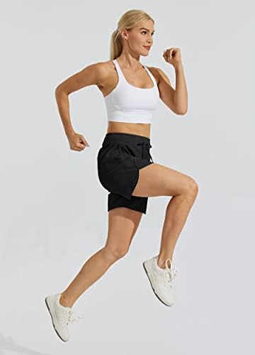 Вилит женски 5 “атлетски шорцеви за брзање Брзи суви тренинзи за пешачење со високи половини со активни шорцеви патент џеб