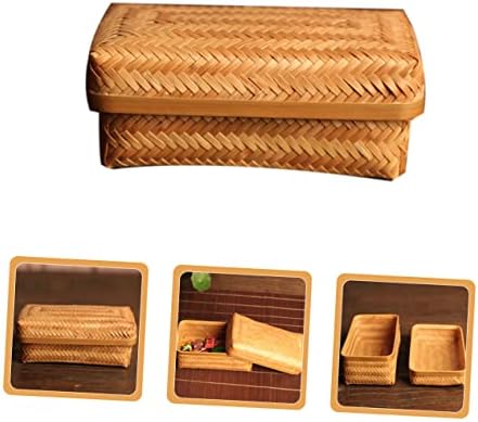 Cabilock 4PCS бамбус кутија за складирање ткаени корпи за складирање на прибор за јадење, корпи за складирање, плетени канти за складирање