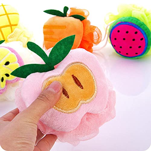 Шарена овошна форма на бања топка сунѓер симпатична тело мртва отстранувач на кожата Излегувајќи масиво чистење четка за туширање за деца