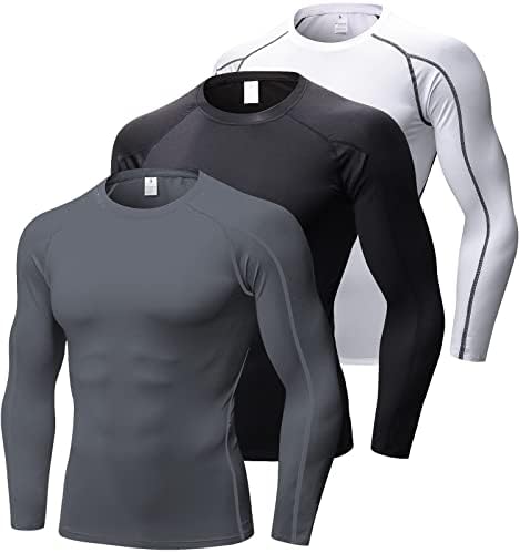 3 пакувања кошули за суви компресивни кошули, спортски базен слој со долг ракав што работи маици врвни атлетски тренинзи за салата за теретана