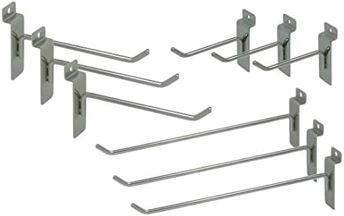 Сребрени куки на Slatwall - 48 парчиња тешка должност - 16 од секоја 4 инчи 6 инчи и 10 -инчни закачалки за slatwall | Кука на панелот Slatwall