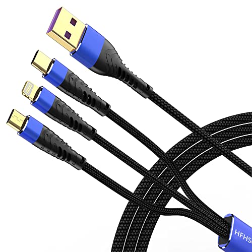 Кабел за повеќе полнење, [2PACK 4FT] 3 во 1 кабел за полнење повеќекратен полнач за плетенка на најловен кабел за IP/Type-C/микро-USB компатибилен